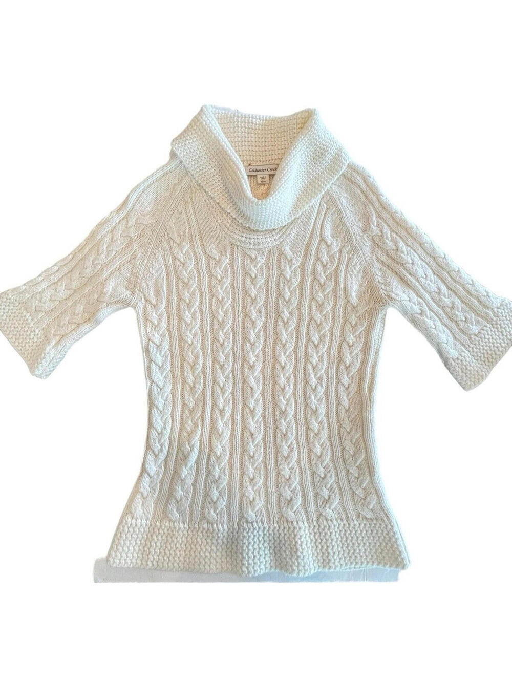 COLDWATER CREEK Sweater Womens SZ XS 4  Ivory Cowl Neck Knit 3/4 Sleeve 1716.3